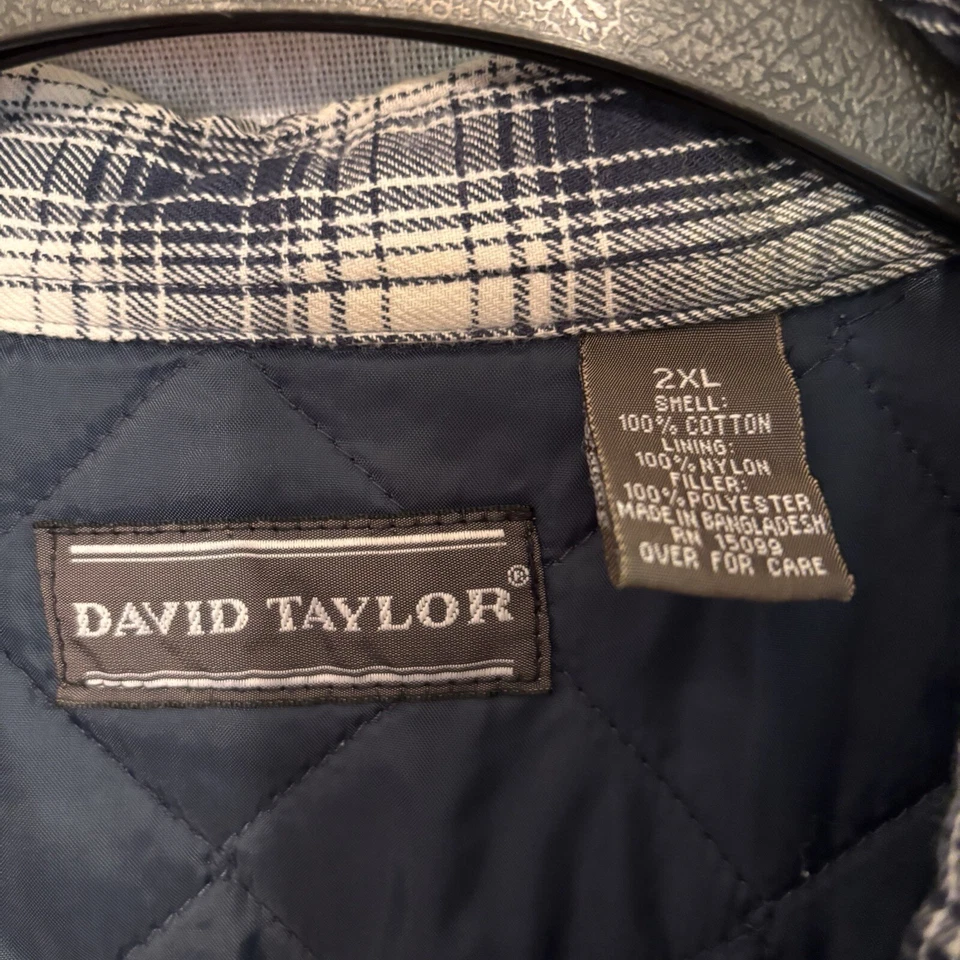 Camisa de franela David Taylor para hombre 2XL chaqueta acolchada forrada azul y blanco a cuadros Foto 4 de 4