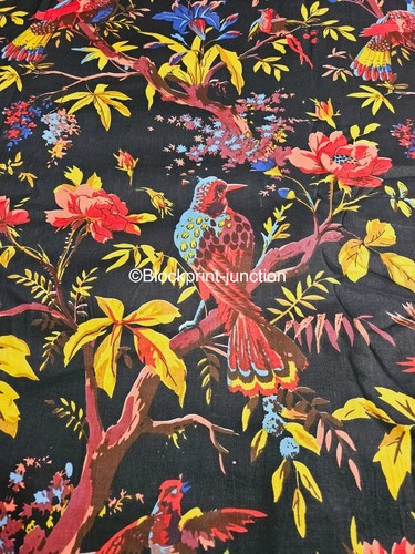 20 Yard Indian Handmade Cotton Bird Printed Crafts Sewing Fabric Cloth - Picture 3 of 5