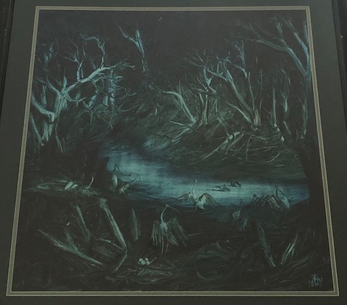 Pro Hart Oil on board 75 x 74 cm. ( Water Birds )