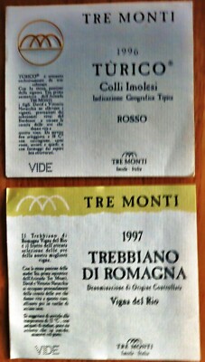 Wine label ITALY TRE MONTI Trebbiano Romagna Turico 1997 dry wine labels