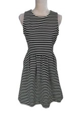 J.CREW Women Tank Dress Size S Black White Striped Crew Neck Sleeveless 205P