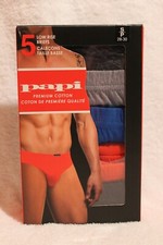 Papi Premium Cotton Mens Low Rise Briefs 5 Pack Size S 28-30 Black Blue Red