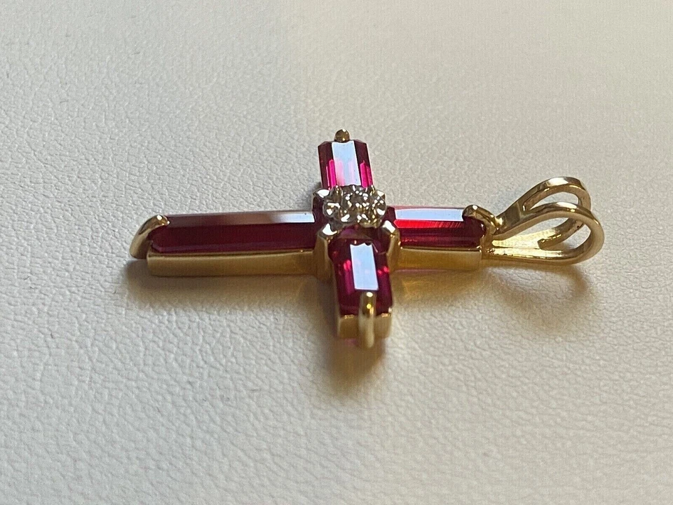 2 Ct Baguette Pink Tourmaline Women Wedding Cross Pendant 14K Yellow Gold Plated - Image 2 of 4