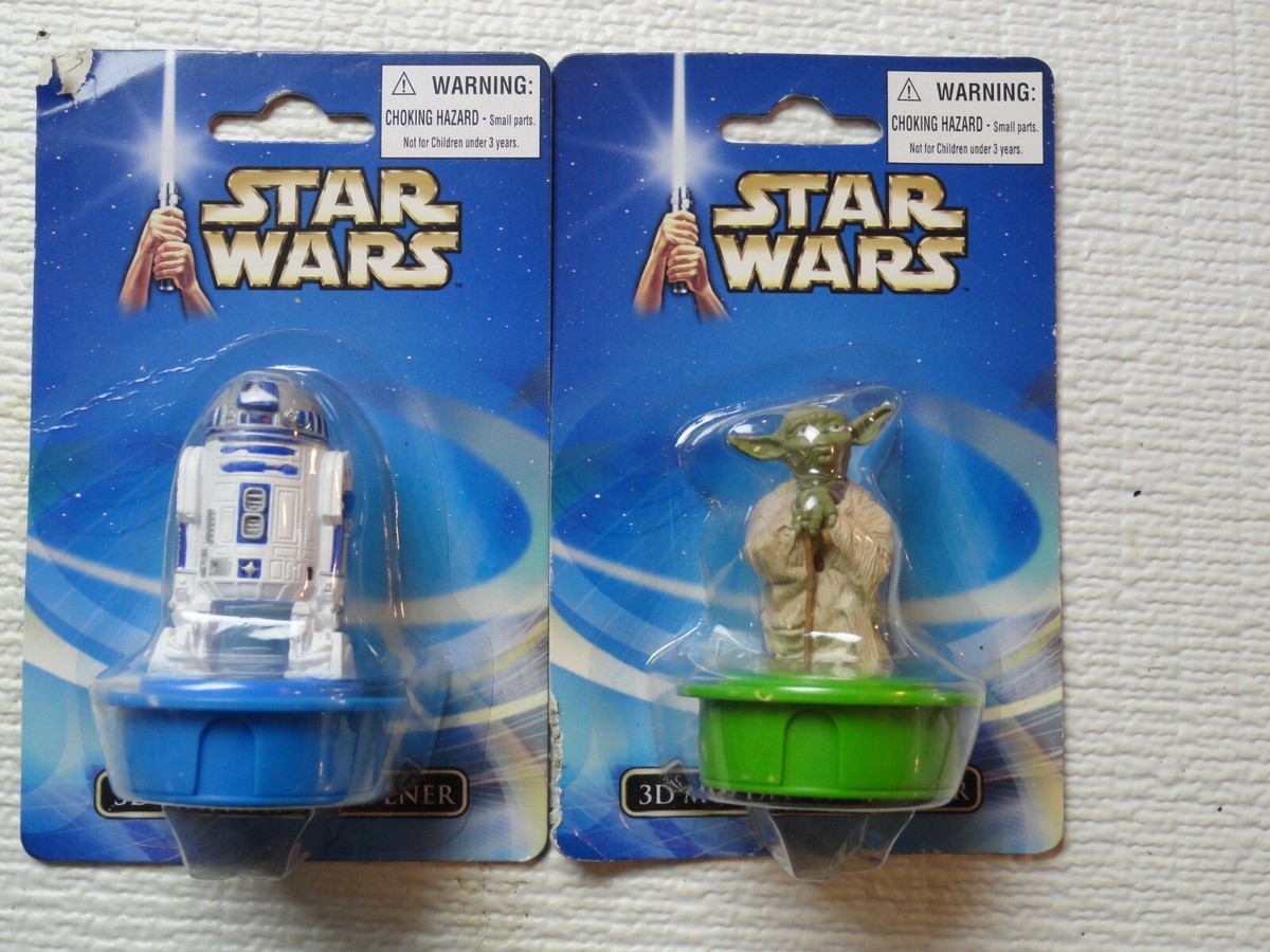 Lot Of 2 PYRAMID STAR WARS Pencil Sharpeners R2-D2 & YODA NOS D/S