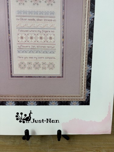 Just Nan Silver Needle Cross Stitch Chart Pattern Leaflet Pink Floral Vintage - Picture 3 of 5