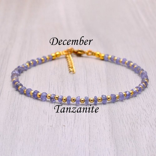 Natural Blue Tanzanite 3-4MM Faceted Gemstone Gold Filled Beaded Bracelet 6-8" - Picture 5 of 9
