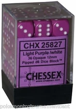 Chessex Opaque 12mm dice set light  purple with white pips 36 pieces die set mtg