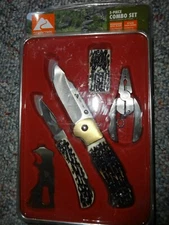 OZARK TRAIL 5 PIECE COMBO SET 2 Knives - Tool - Money Clip - Metal Tin *New**