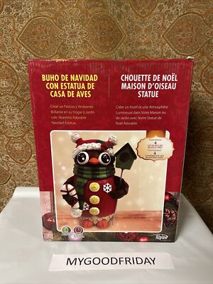 Alpine Corporation Christmas Owl with Bird House Statue 4Cool White LED Lights