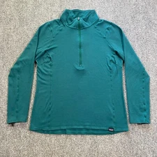 Patagonia Merino Wool Baselayer Midweight Top Womens Large Green 1/2 Zip Hiking