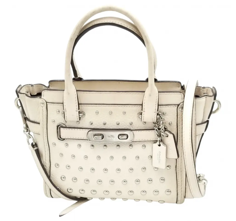 Coach Chalk White Swagger 21 Rivet Studded w/Turn Lock