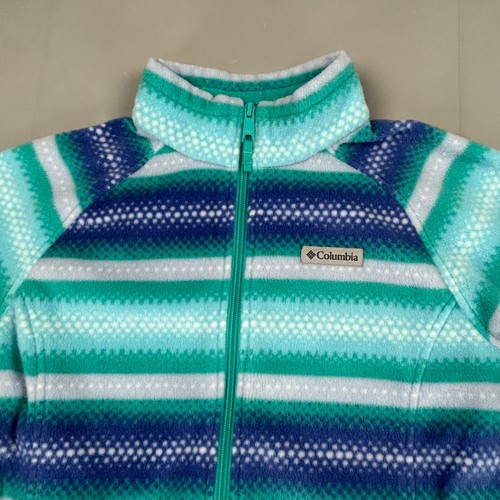 Columbia Jacket Boys XL Green Purple Fleece Zip Striped Hiking Fishing Camping - Picture 2 of 9