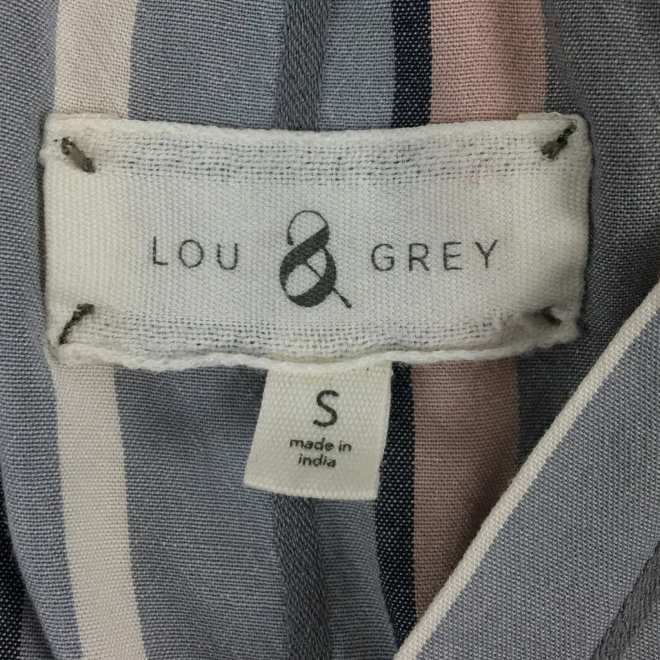 Blusa túnica Lou & Grey para mujer pequeña gris rosa a rayas cuello rayón cuello en V Foto 3 de 4