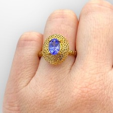 Gold Ring Tanzanite 9carat Yellow Gold 1ct Oval UK Size T 1/2 UK Hallmarked Used