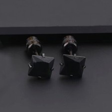 Black Square CZ Screw Back Ear Stud Earrings Surgical Steel Jewelry Women Men
