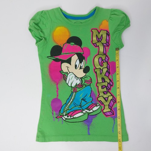 Hip Hop Paint Splatter Mickey Mouse T-Shirt Youth M 7/8 Green Graphic Print Tee - Picture 4 of 7