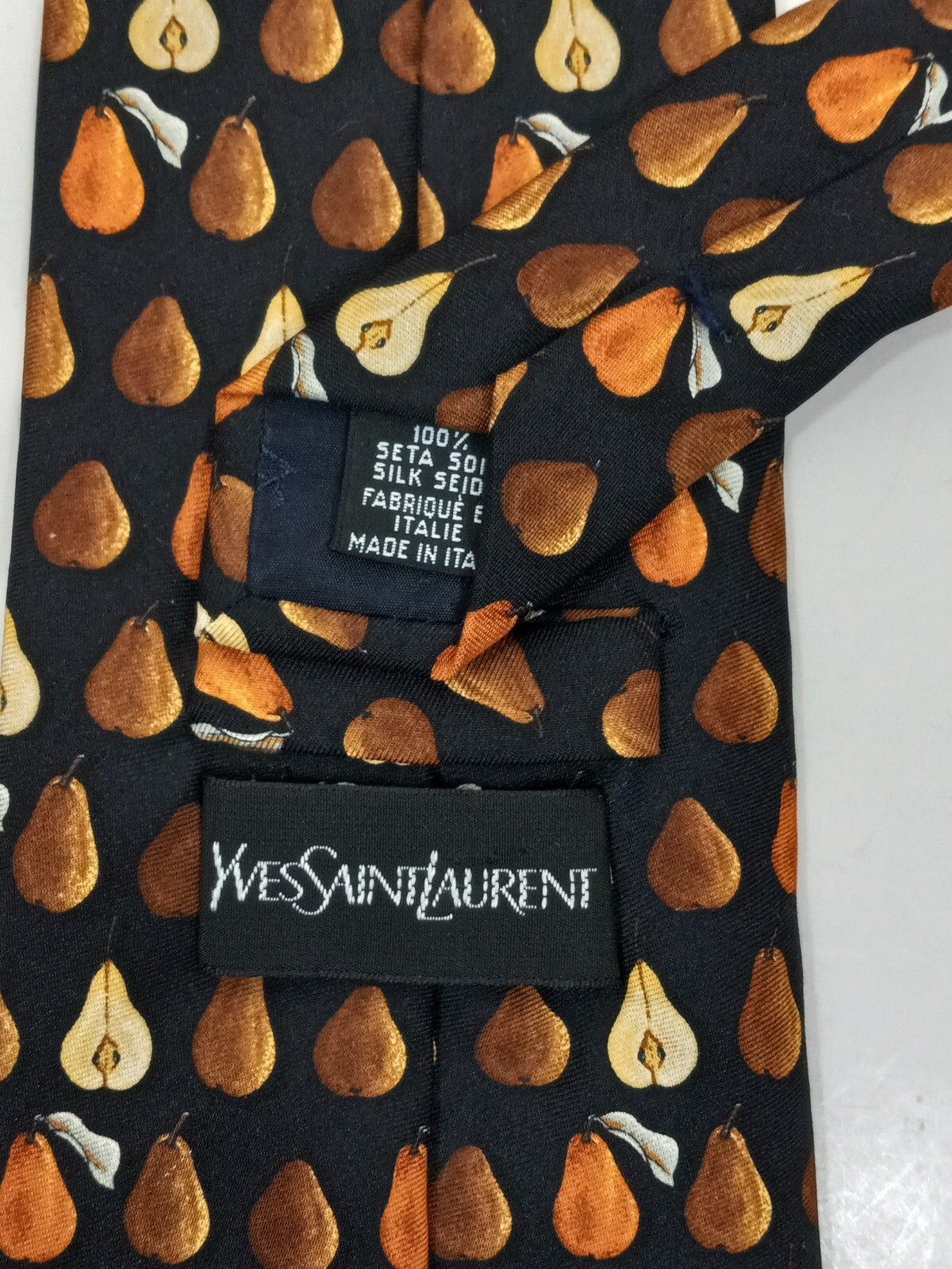 Saint Laurent Bellissima Cravatta Uomo Nero Marrone Poires Pere Seta Italia