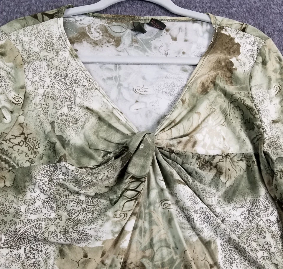 Top Serenade para mujer extra grande XL verde azul cachemira manga 3/4 cuello en V elástico Foto 2 de 4