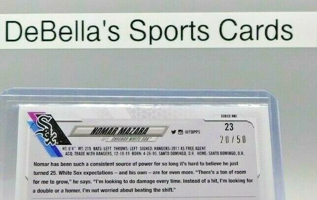 Topps Serie 1 2021 Nomar Mazara Rosa Border Parallel SP #20/50 White Sox #23 Foto 3 de 3