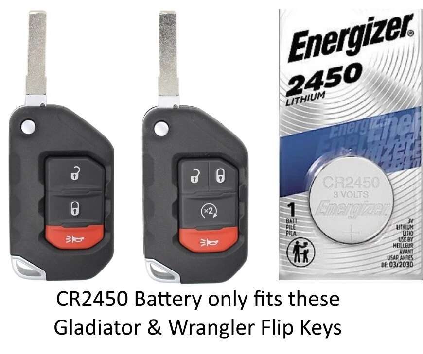 Remote Entry Key Fob Battery CR2450 Fits Jeep Gladiator Wrangler