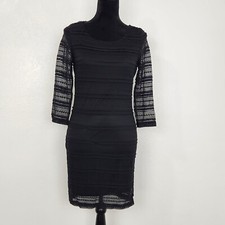 Forever 21 Black Nylon Lace Lined Scoop Neck Knee Length Pencil Dress Size M