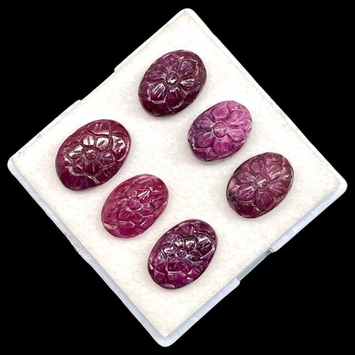 6 Pcs Natural Ruby Unheated Rare Moghul Carved Exclusive Gemstones Lot 51.70 Cts - Picture 5 of 22
