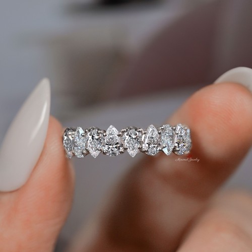 Alianza de boda de eternidad completa de plata esterlina moissanita corte pera joyería nupcial - Imagen 5 de 10