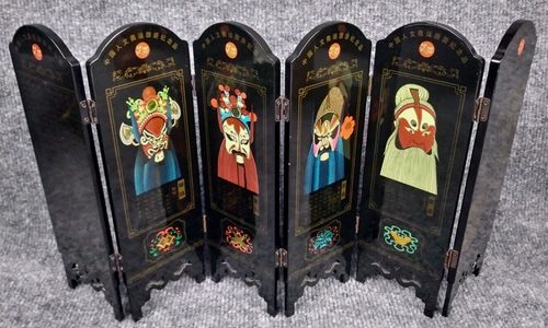 Chinese Peking Opera Facial Makeup Folding Screen 2008 Beijing Olympics Souvenir - Picture 2 of 8