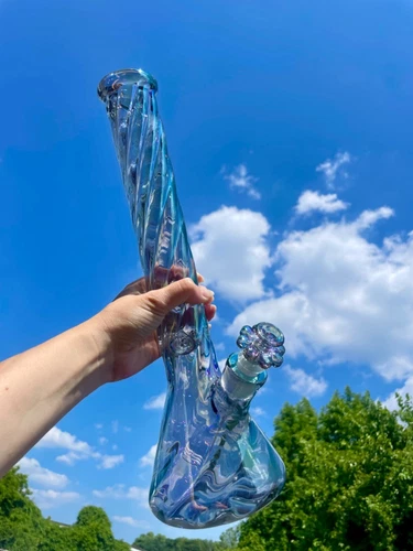 Hookah Water Pipe Glass 16” Iridescent Twisted Beaker Tobacco Bong W/Flower Bowl - Picture 1 of 2
