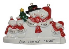 Personalized Snowman Family of 5 Christmas Ornament