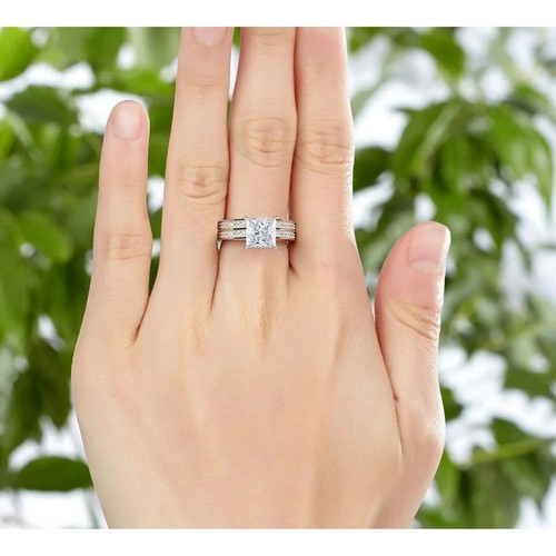 2 CT Simulated Princess Cut Diamond Women's Engagement Ring 925 Sterling Silver - Picture 4 of 6
