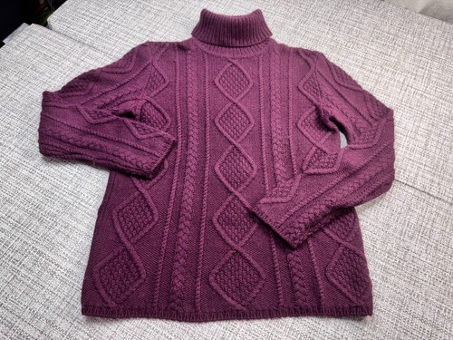 Eddie Bauer Sweater Angora Rabbit Purple Cable Knit Turtleneck Fisherman Size M - Picture 5 of 13