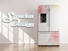 Pastel Gold Flowers Pink Blue Spots Abstract Freezer Wrap Side Door Vinyl Decal