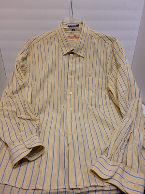 Alan Flusser Button Down Shirt  XXL Yellow Striped Excellent Long Sleeve Cotton