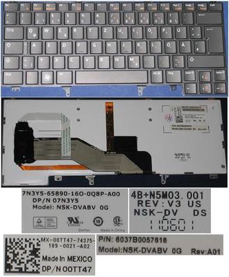 CLAVIER AZERTY NEUF DELL LATITUDE E7480, 7480 - FTTYH 0FTTYH NSK-LKAUW Non Rétroéclairé Gar.6 mois