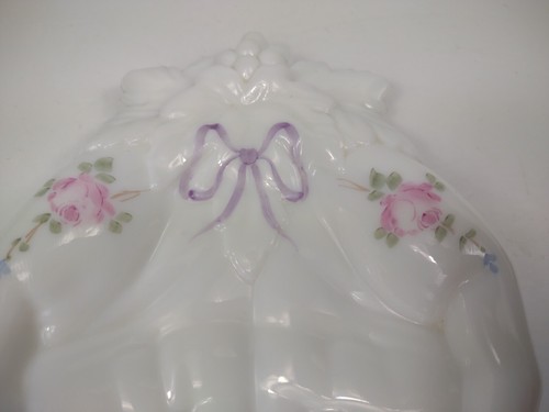 Westmoreland Milk Glass Open Hands Queen Victoria Hand painted Pink Roses vtg - Picture 9 of 14