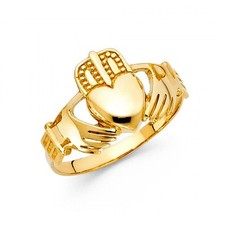 Solid 14K yellow gold Claddagh ring EJLR30617