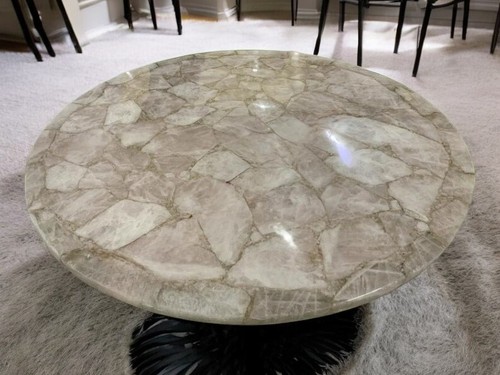 30" Elegant Rose Quartz Stone Coffee Table Crystal Gemstone Garden Decors - Picture 6 of 8