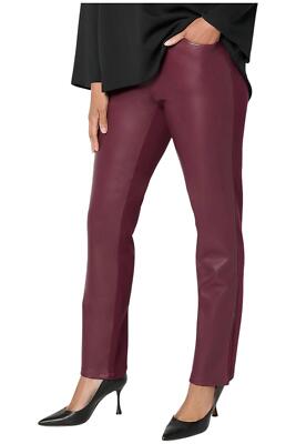 Belle by Kim Gravel Women's Faux Leather Front Ponte Back Pant Wine
