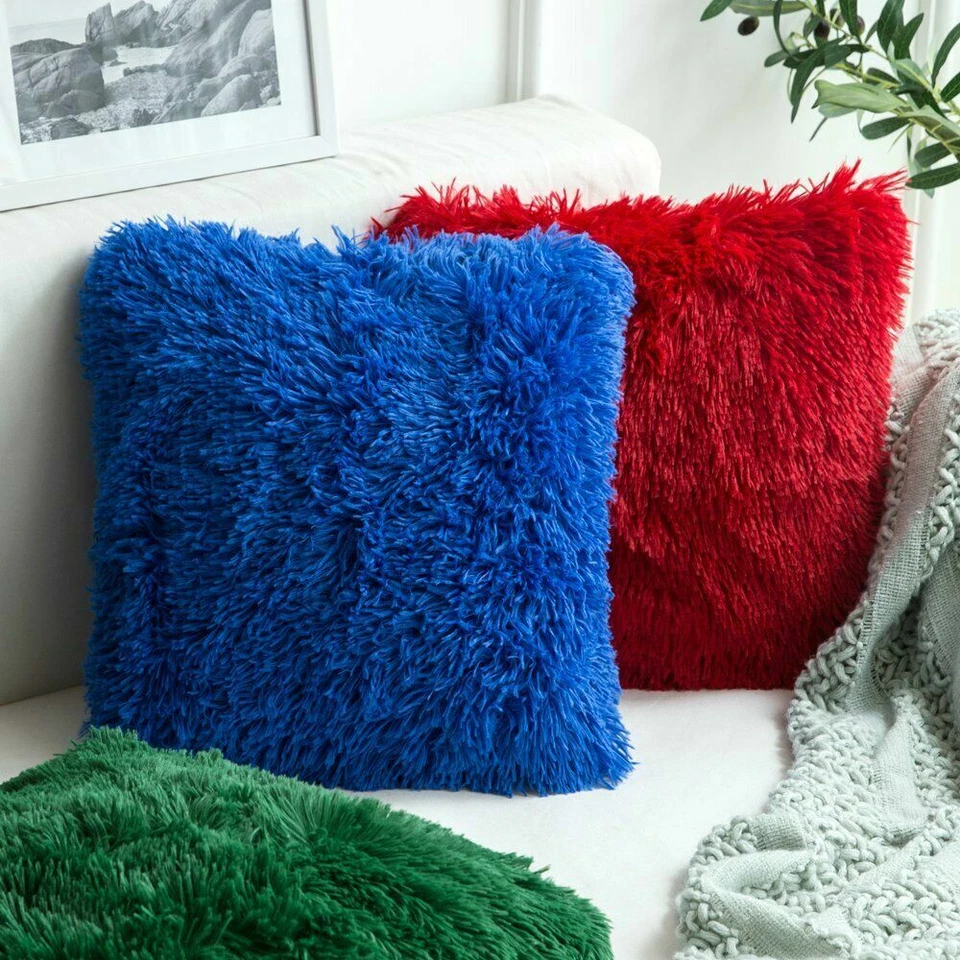 2x Funda de Almohada de Felpa Esponjosa Peluda Piel Sintética Cintura Cojín Funda Hogar De S Foto 3 de 4