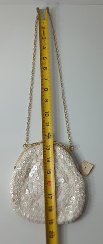 Vintage Purse Glass Beads & Plastic Sequins Rayon Ivory Hong Kong 1950s NWT - Picture 14 of 16