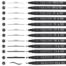 Micro Fineliner Pens, Black Drawing Art Pens,12 Archival Pen Waterproof Ink S...