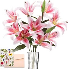 12 Artifical Lily Flowers with 9 Heads Full Bloom Lily 3 Buds, Long Stem