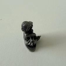 Little Girl Holding Toy Doll - HUDSON PEWTER 1" Metal Miniature Figurine