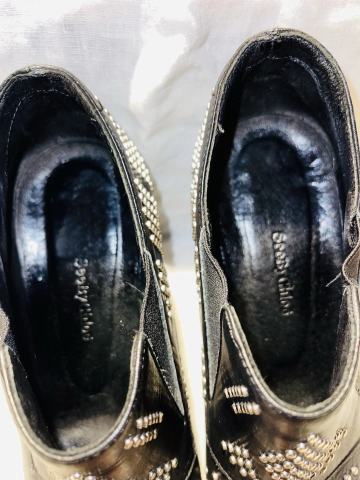 See By Chloe Black Silver Studded Leather Ankle Booties Shoes Size 38 US 8 - Image 2 of 4
