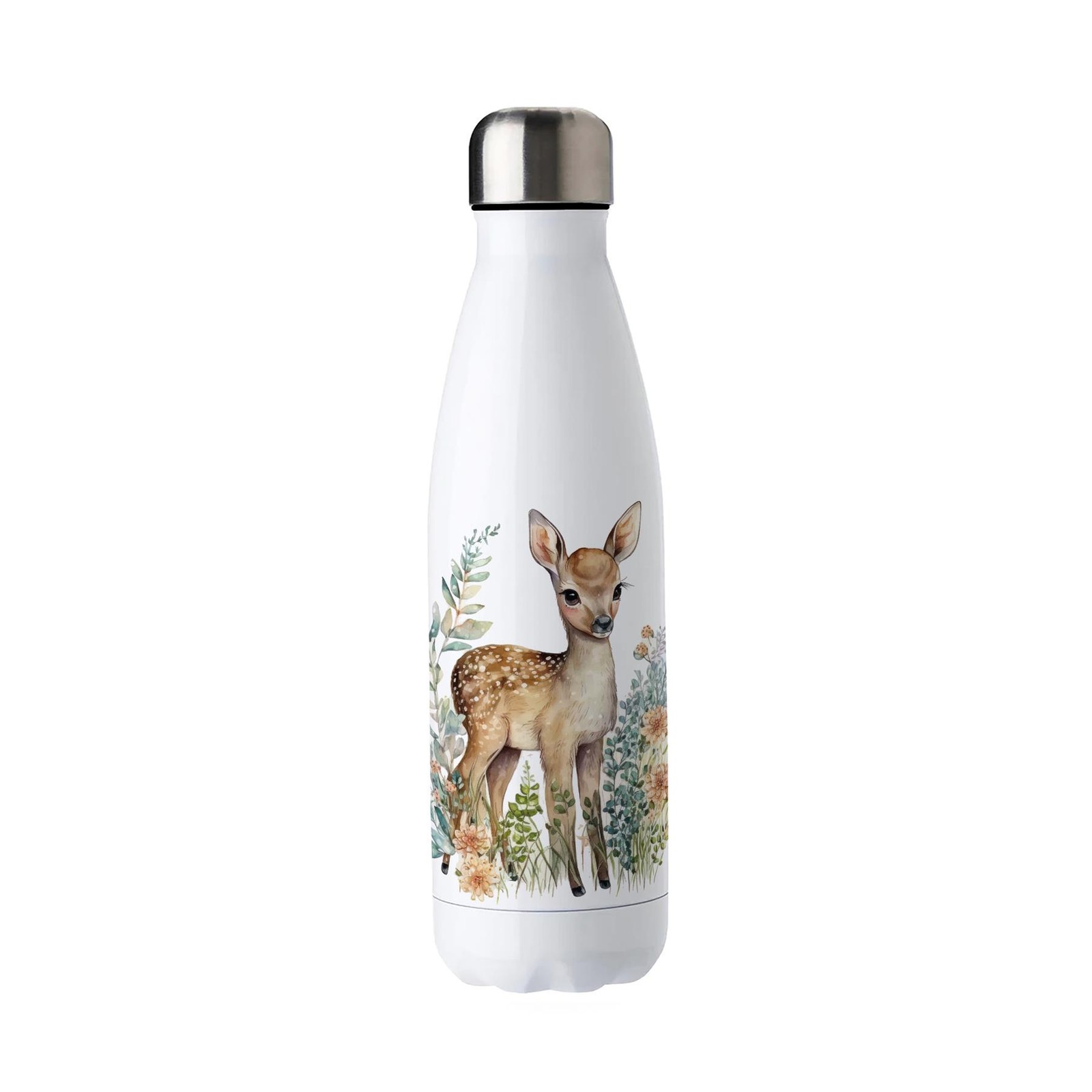 Baby Deer Stainless Steel Water Bottle - Floral Wildlife Themed Presents 500ml
