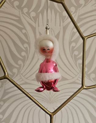 Vintage De Carlini mundgeblasenes Glas Eskimo Weihnachtsschmuck Italien rosa