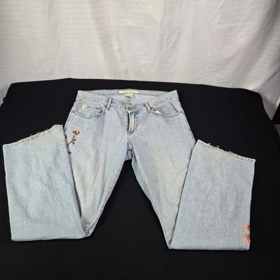 Pantalones de mezclilla hippie vintage con cuentas florales azules talla 14 de colección Z Cavaricci para mujer talla 14 años 90/Y2K Foto 3 de 4