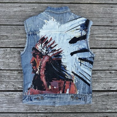 Ralph Lauren Denim Supply Vest Jacket Jeans Indian Chief Head Moto  Trucker S