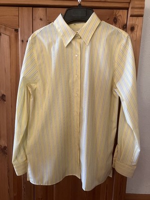 Foxcroft Bluse Hemd knitterfrei Größe 8 gelb weiß Damen RN21664 Top-Zustand